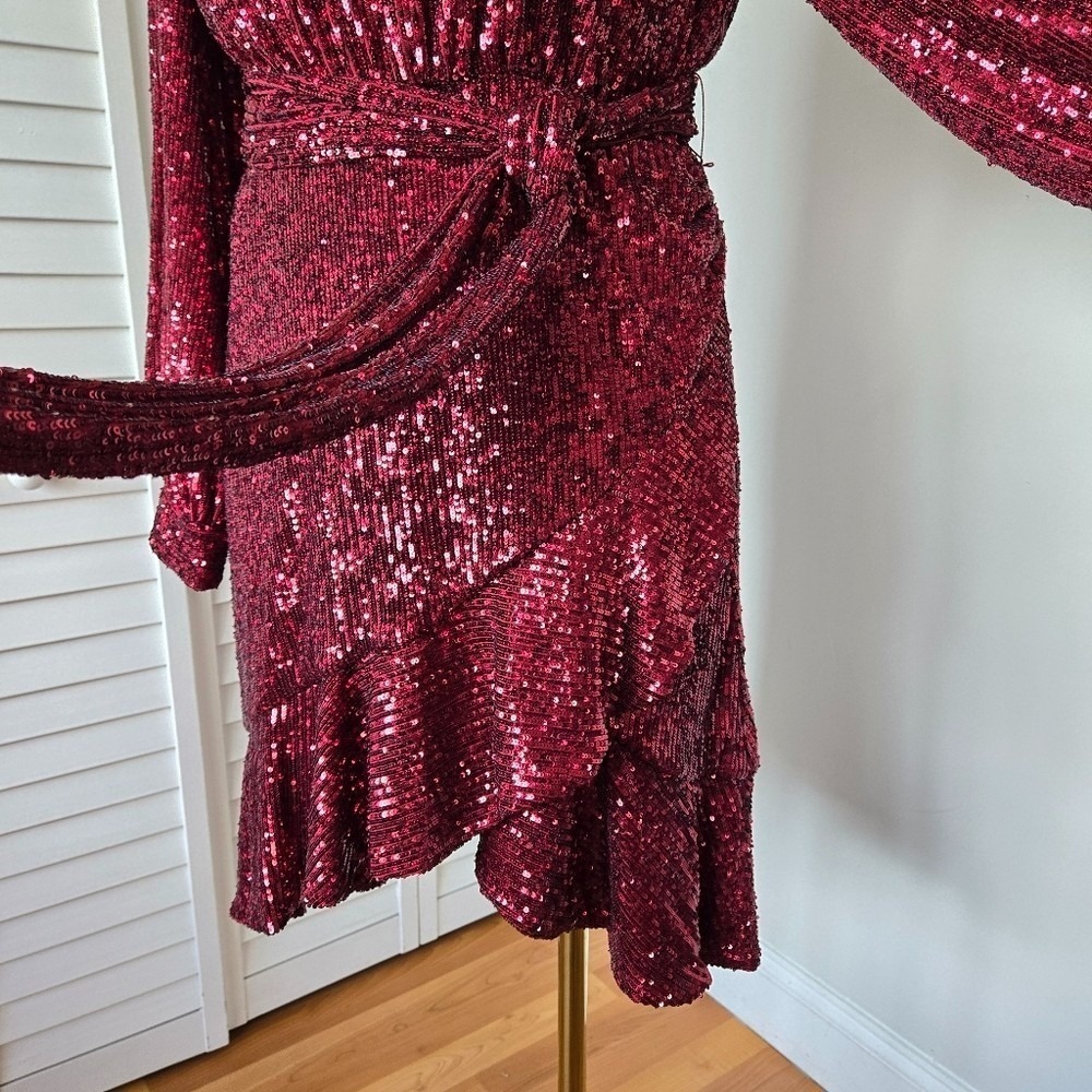 Sachin & Babi Burgundy Sequin Midi Dress L Designer Runway Glam Luxe Holiday NYE - Picture 5 of 14